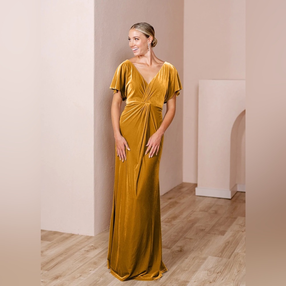 Revelry Gwen Velvet Dress - Mustard Color